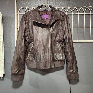 Bod & Christensen Brown Leather Bomber Jacket. Size XL